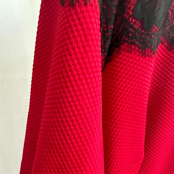 Danny and Nicole Women's Plus 24W Red Dress with Lace Overlay at Neck and Waist - Picture 7 of 8